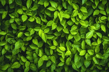 Obraz premium A lush green wall of leaves, creating a vibrant and natural backdrop filled with varying shades of green foliage.