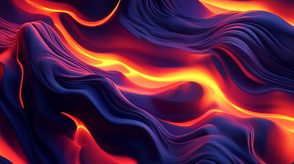 Obraz premium intense abstract fiery landscape with flowing red orange hues depicting molten lava dynamics in 3d digital art, capturing heatwave energy and swirling gradients in a striking visual masterpiece