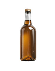 Photo of the front of a bottle floating in a 3D mockup, featuring intricate details such as a polished bottle cap with a transparent background
