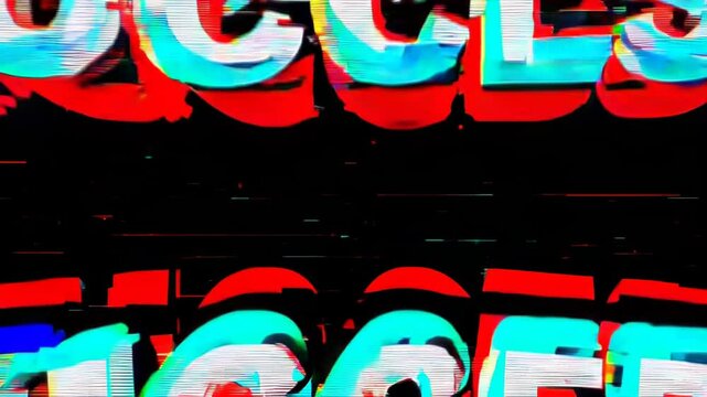 uccess text materializes in void. Static camera with progressive RGB separation. Scan lines cascade downward. Text pulses, splits, recomposes with triumphant energy.