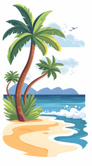 Obraz premium Tropical beach paradise palm trees, ocean waves, island background, perfect for travel brochures