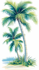 Obraz premium Tropical palm trees on beach, summer vacation postcard design