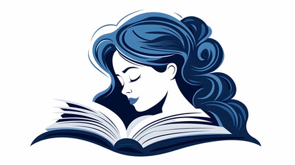 Woman reading book, peaceful expression, white background, literature concept, website banner