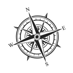 Compass icons set. Black wind rose or compass set. Wind rose symbol collection. Vector illustration. Cardinal directions- North, South, East, West. 10 eps
