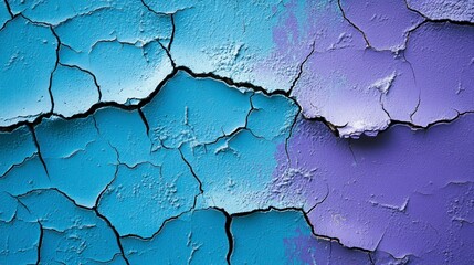 Obraz premium Blue wall with cracked paint, grunge texture background. Blue and purple colors. Dark blue background with a painted concrete wall with cracks.