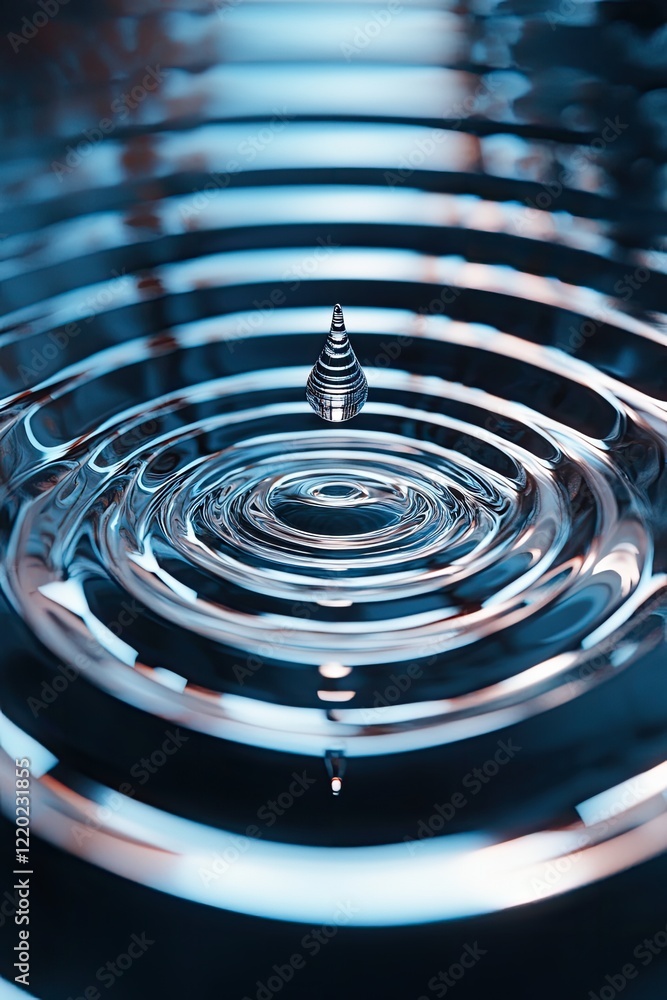 Poster futuristic depiction of bioengineering with single droplet of liquid creating perfect ripples each ripple forming identical