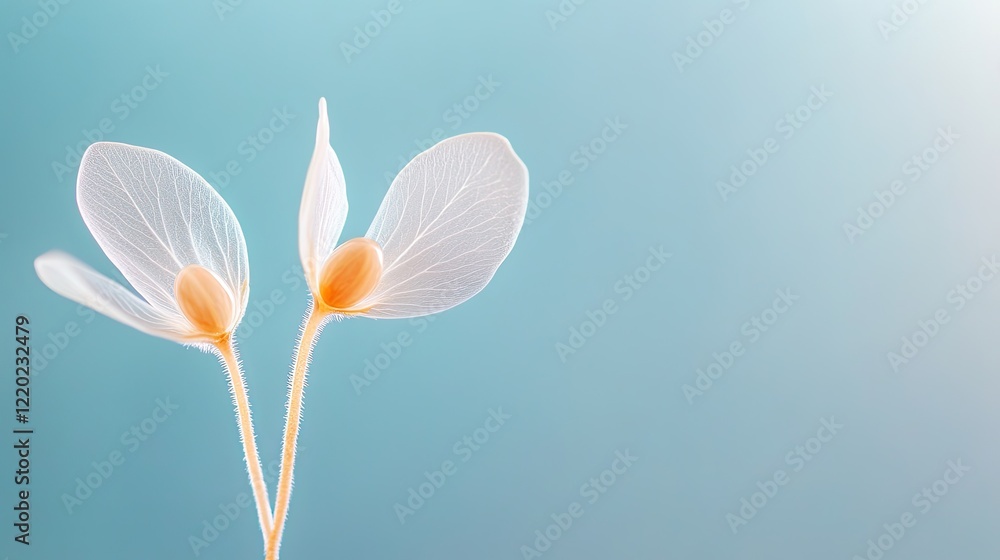 Poster highly detailed close-up of two genetically identical seeds emerging from single source symbolizing 