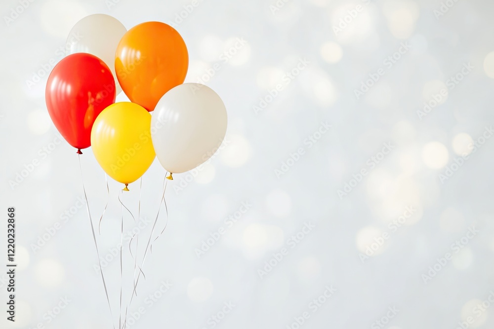 Poster minimalist composition featuring colorful balloons floating against soft blurred background capturin