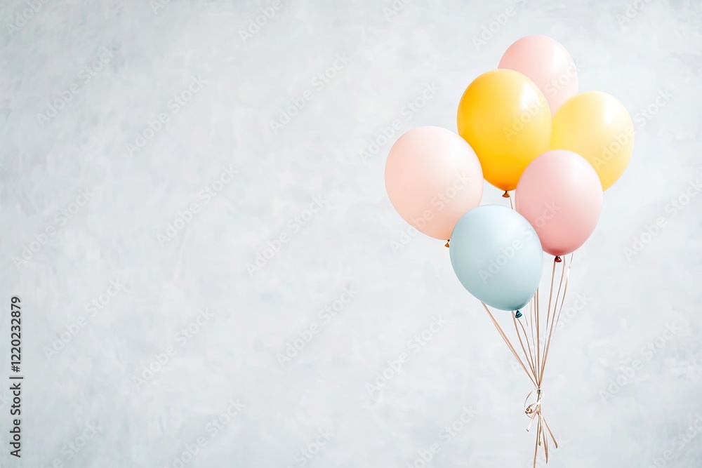 Poster minimalist composition featuring colorful balloons floating against soft blurred background capturin
