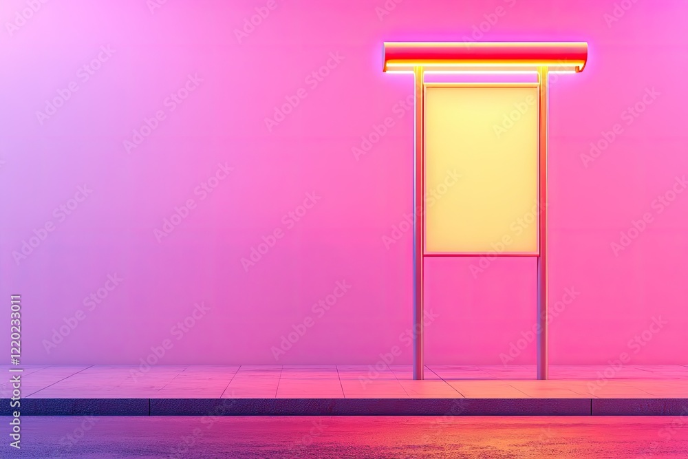 Poster minimalistic empty sign in urban environment illuminated by neon lights with clean image featuring d