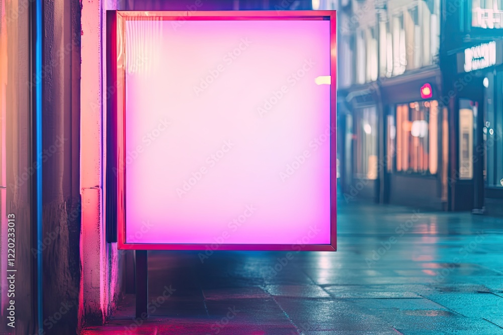 Aufkleber minimalistic empty neon sign in urban environment at night with vibrant reflections creating intrigu