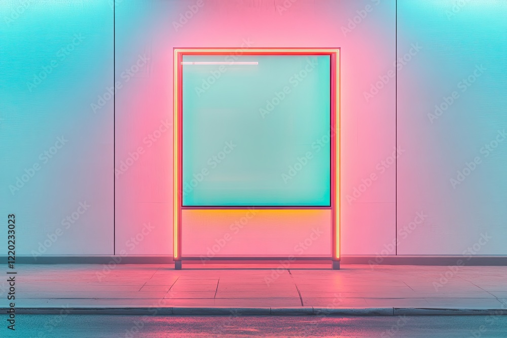 Poster minimalistic empty sign in urban environment illuminated by neon lights with clean image featuring d