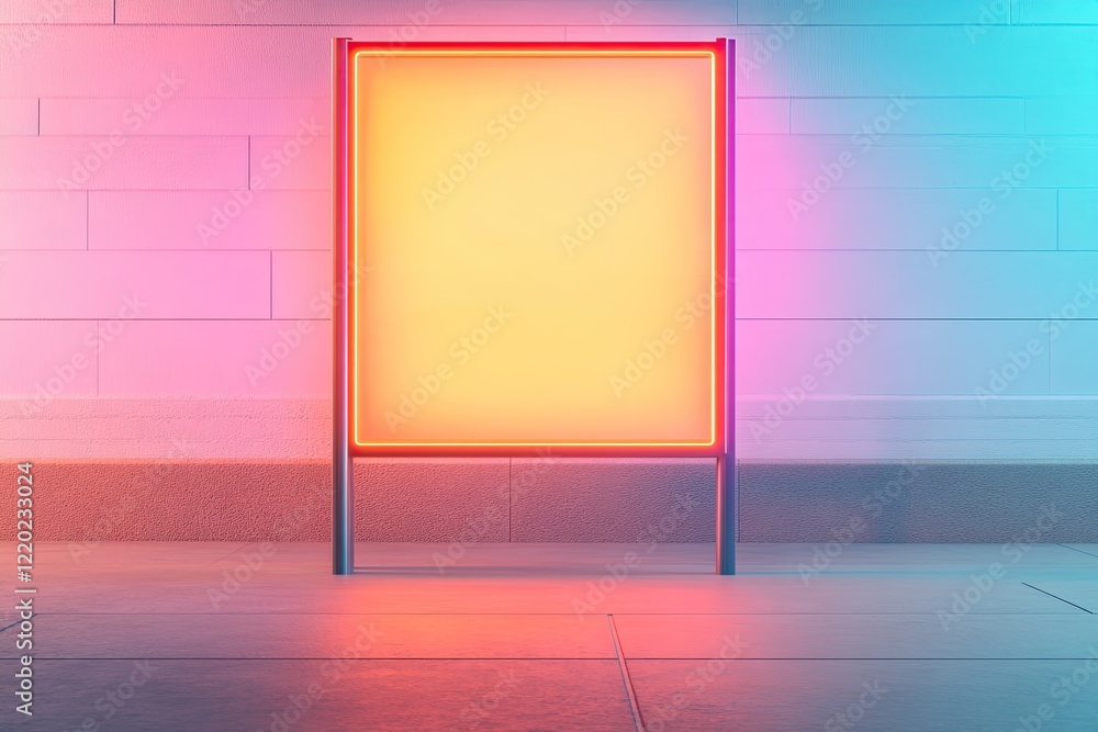 Poster minimalistic empty sign in urban environment illuminated by neon lights with clean image featuring d