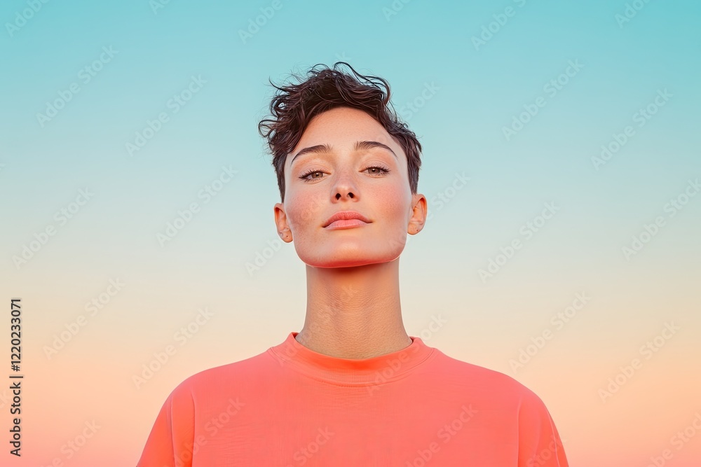 Poster minimalistic portrait of person with clean background showcasing vibrant colors and ample copy space