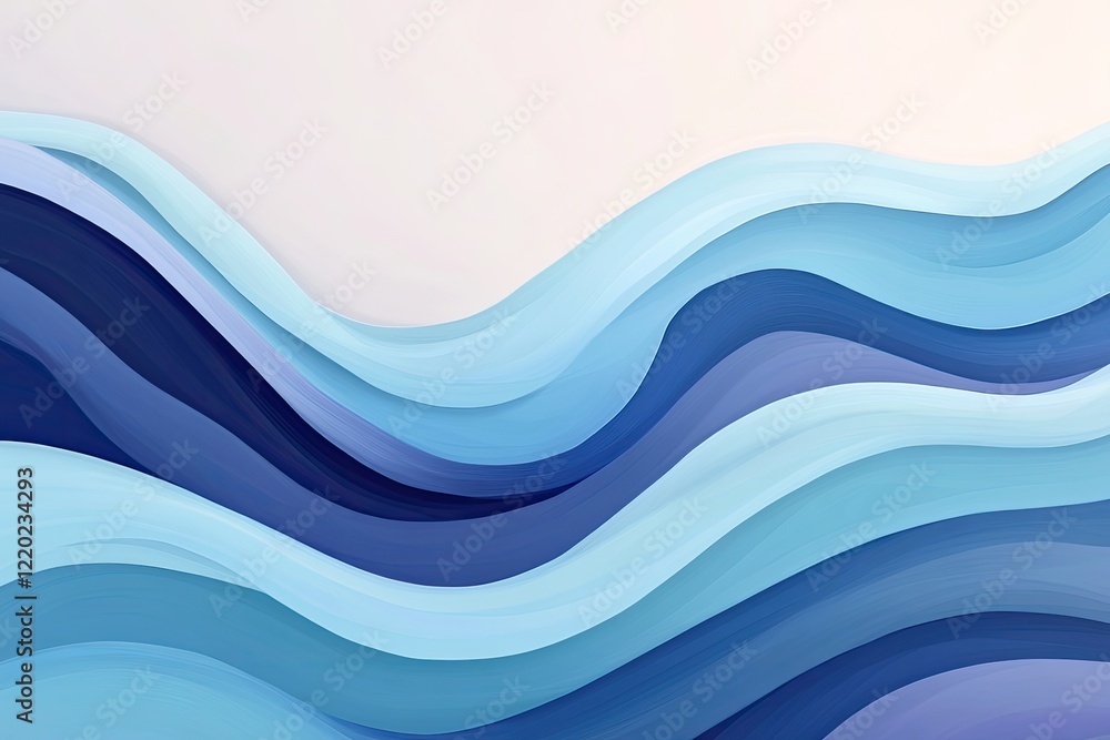 Poster stylized representation of waves crashing against shore dynamic flowing curves in deep blue hues min