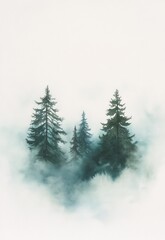 Obraz premium Misty Mountain Pines Watercolor Painting