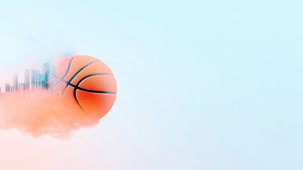 Fototapeta premium abstract composition where basketball appears to be bouncing through different layers of reality blending into cityscape
