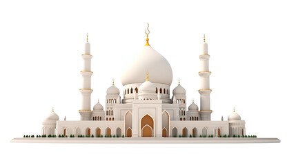 Stunning White Mosque Architectural Design 3D Render isolated on transparent background