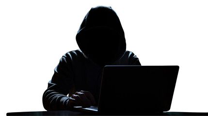 Mysterious Hacker Silhouette Dark Web Concept isolated on transparent background