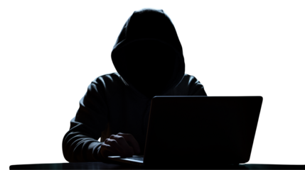 Mysterious Hacker Silhouette Dark Web Concept isolated on transparent background