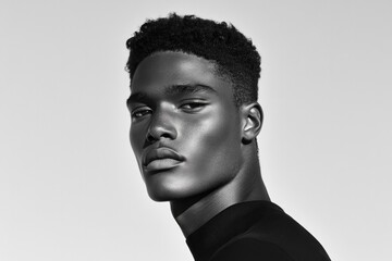 Obraz premium black-and-white portrait of androgynous individual contrast enhancing their expressive eyes