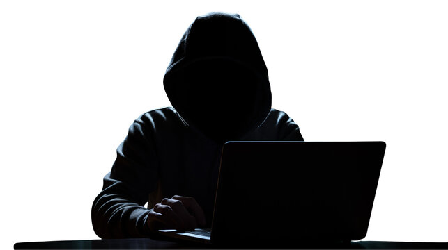 Mysterious Hacker Silhouette Dark Web Concept isolated on transparent background