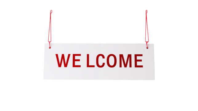 Welcome Sign Hanging Red String  isolated on transparent background