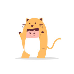Charming Cat Character with Human Traits Waving Hello