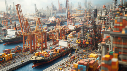 Fototapeta premium Detailed Miniature Model of a Busy Cargo Port