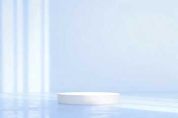 Fototapeta premium Serene minimalism floating white sphere with reflections on a blue horizon.