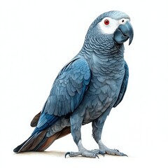 Obraz premium A vibrant blue parrot stands proudly against a clean background, showcasing its striking features and colors