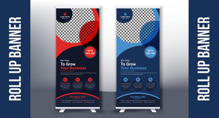 Roll up banner design template vertical abstract background pull up design modern x-banner rectangle size exhibition display Marketing Promotion