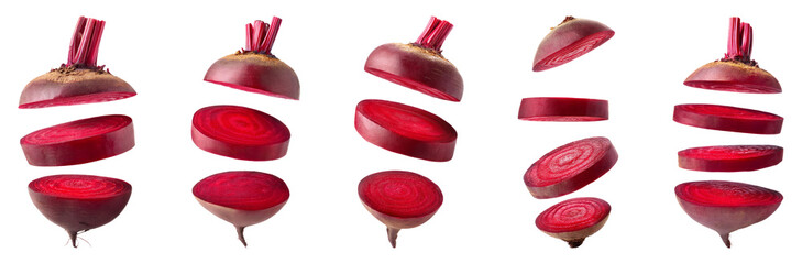 Falling slice of beetroot isolated, PNG set