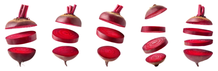 Falling slice of beetroot isolated, PNG set