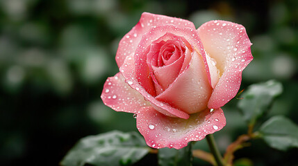 Captivating bloom of pink rose with dew drops nature garden close-up serene atmosphere