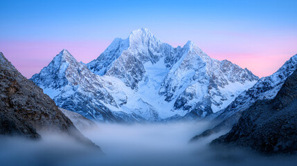 Fototapeta premium Majestic snow-capped peaks mountain range nature serene environment wide-angle view landscape beauty