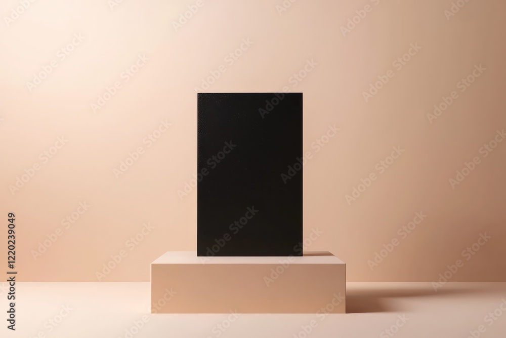 Wall mural neutral-toned gradient backdrop for a minimalist black 3d frame with sharp lines.