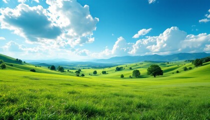 Fototapeta premium Rolling Green Hills Under a Sunny Sky