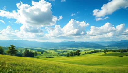 Fototapeta premium Rolling Green Hills Under a Summer Sky