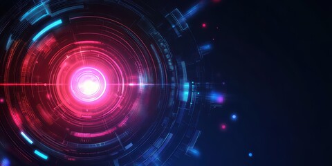 Fototapeta premium Bright Circular Light with Colorful Digital Elements on Dark Background