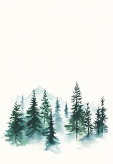 Watercolor Painting of a Misty Mountain Forest