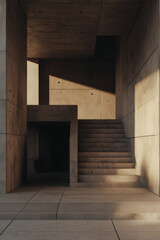 Fototapeta premium Sunlit concrete staircase and entryway