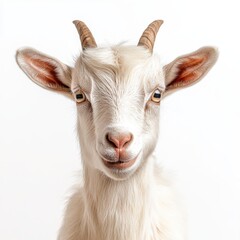 Adorable and Charming Domestic Goat with Soft White Fur and Bright Eyes on a Plain Background, Perfect for Animal Lovers and Nature Enthusiasts