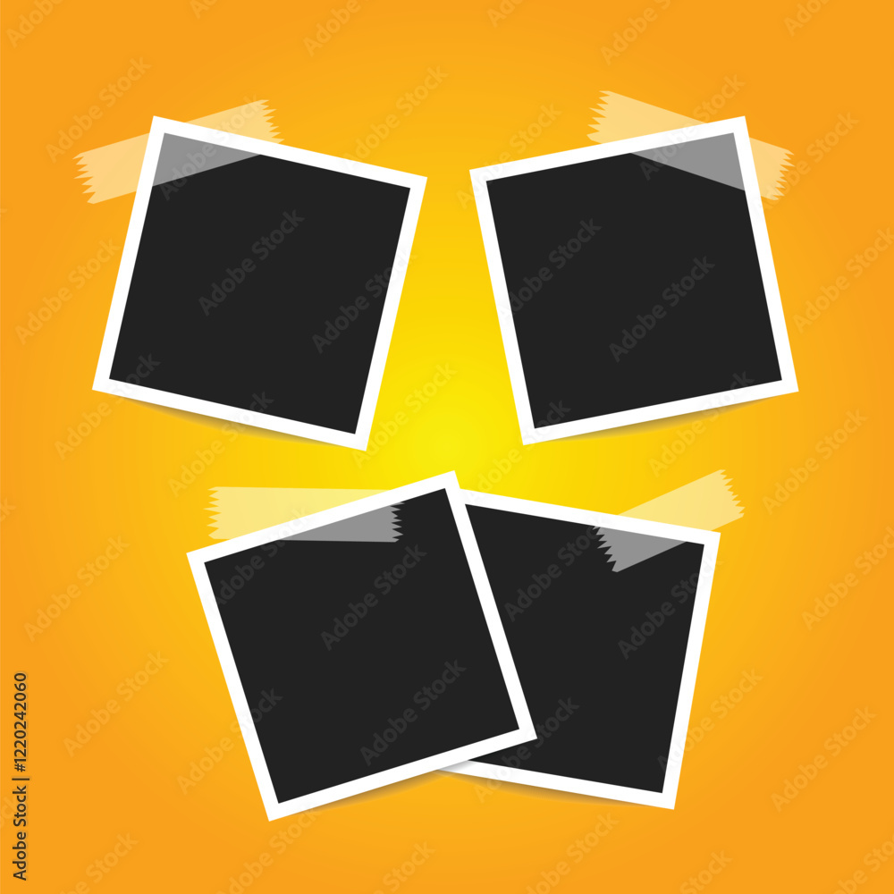 Poster photo frame on sticky tape. vector frame mockup design. set of vintage photo frame with adhesive tap
