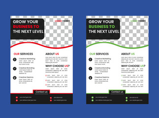 A bundle of two A4 flyer templates in different colors, featuring modern and abstract designs. Perfect for IT companies or businesses seeking creative, editable templates for promotional purposes. Geo