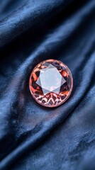 Sparkling Pink Gemstone on Dark Blue Silk Fabric   Luxury Jewelry Photography