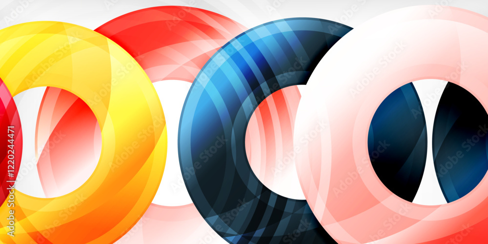 Poster bright colorful circles with light effects. abstract background