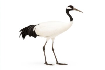 Obraz premium Elegant white crane standing gracefully against a plain background, showcasing its unique features and posture