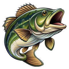 Largemouth Bass Fish Illustration Green Nature Art Lake Pond Bold     