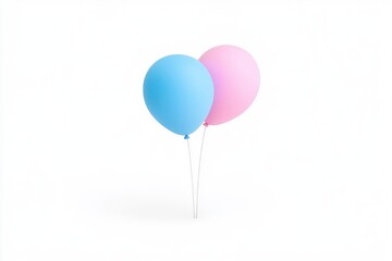 Two colorful balloons, one blue and one pink, floating gently against a plain white background, symbolizing celebration